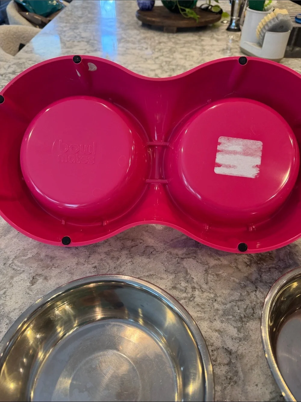 Double Pet Bowl Set - Hot Pink with Stainless Steel Inserts